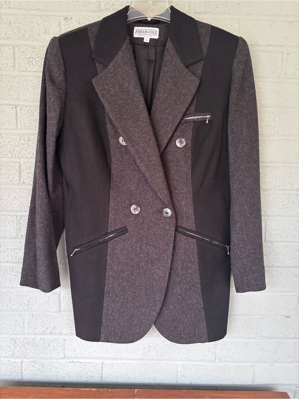 Vintage 1990s Jordan & Cole Color Block Black Wool Blazer